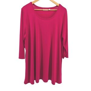 Susan Graver Liquid Knit Magenta Pink 3/4 Sleeve Tunic Top Plus Size 1X Career